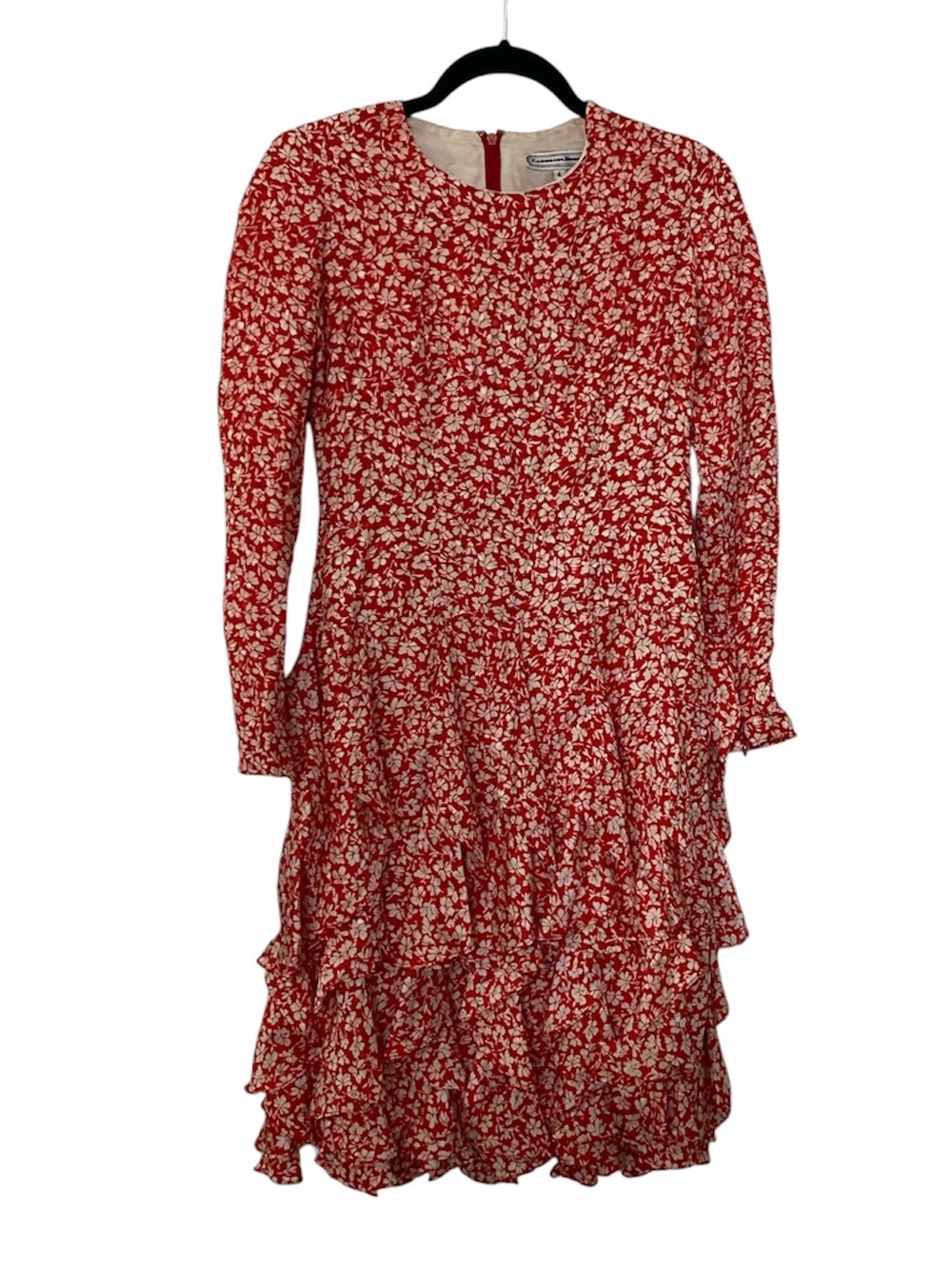 Vintage Carolina Herrera Ruffled Silk Red and White Floral Dress 4
